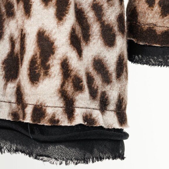 Lanvin PF/10 Grey Leopard-Print Silk-Trim 3/4-Sleeve T-Shirt - Picture 7 of 9